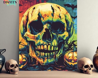 Skull Canvas Painting By Numbers, Halloween Paint By Numbers Kit For Adults, Color By Numbers, Perfect Relaxing Activity For Adults