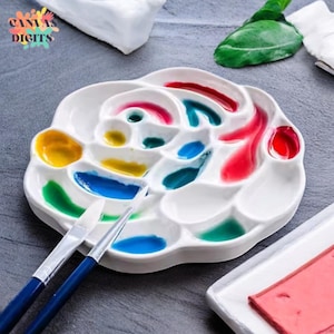 Rose-Shaped Ceramic Watercolor Palette, Elegant Porcelain Paint Tray, Artist Mixing Palette For Gouache And Ink, Professional Art Supply