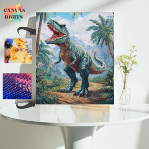 Zestaw do malowania diamentami z dinozaurami, malowanie diamentami T-Rex 5D, zestaw do malowania diamentami dla dorosłych, magiczny wystrój domu, relaksująca aktywność dla dorosłych