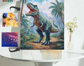 Dinosaur Diamond Painting Kit, T-Rex 5D Diamond Painting, Diamond Art Kit For Adults, Magic Home Decor, Relaxing Activity For Adults