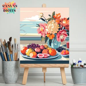 Fruit and Flower Painting Kit, Canvas Paint By Numbers For Adults, Color By Number Activity, Diy Easy Acrylic Art Project