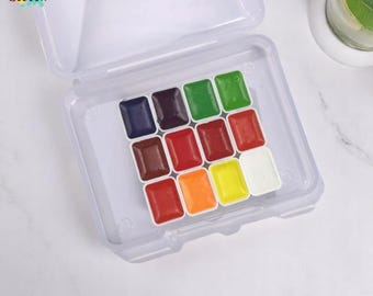12 Color Fluorescent Watercolor Kit, 12 Fluorescent Watercolors, Transparent Aquarelle For Illustration, Compact Palette For Artists