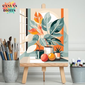 Diy Plant Painting Kit For Adults, Indoor Greenery Potted Plants Paint By Numbers On Canvas, Easy Numbered Botanical Painting Set