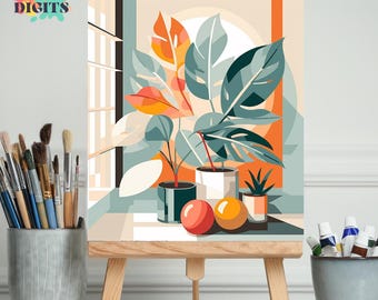 Kit de peinture de plantes de bricolage pour adultes, plantes d'intérieur en pot, peinture à numéros sur toile, ensemble de peintures botaniques numérotées faciles
