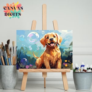 Peinture à numéros pour chiots mignons pour adultes, Peinture chien à faire soi-même sur toile, Activité de détente pour les amoureux des animaux, Activité de coloration à numéros pour adultes
