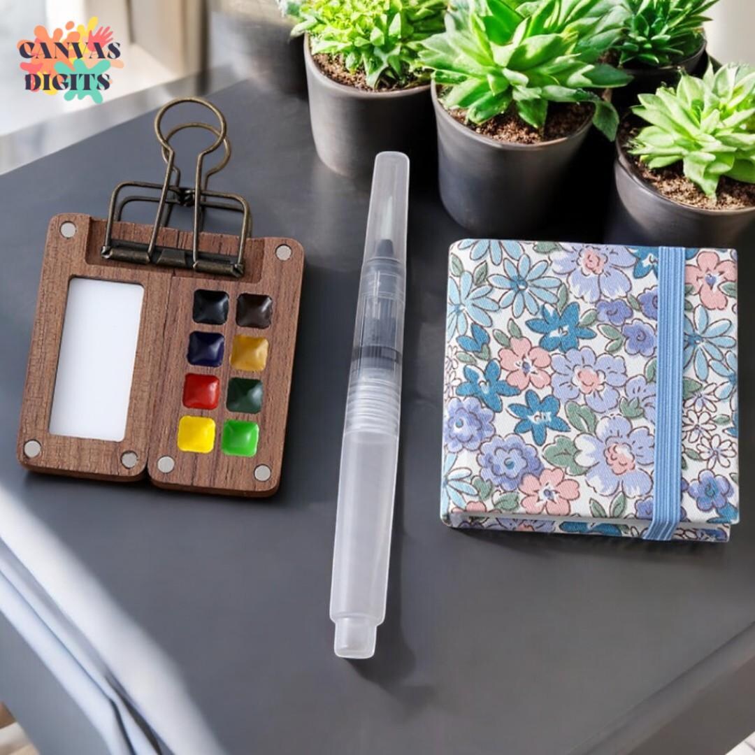 Mini Drawing Set Travel Watercolor Set With Sketchbook & Brush, 8-color Pocket Palette ...