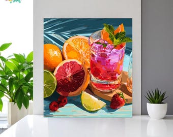 大人向けフルーツカクテル塗り絵キット、キャンバスに描くトロピカルドリンクのDIYペイント、大人向け簡単アクリル画キット、塗り絵