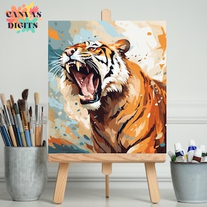 Powerful Tiger Paint By Numbers Set, Paint by Numbers Kit For Adults, Vibrant Jungle Beast Art, Numbered Canvas For Adults, Color By Number