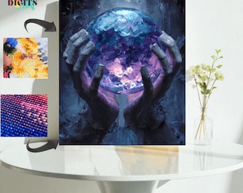 Zestaw do malowania diamentami z kryształową kulą, malowanie diamentami, fantastyczna kryształowa kula, malowanie diamentami DIY dla dorosłych, prezent dla miłośników rękodzieła
