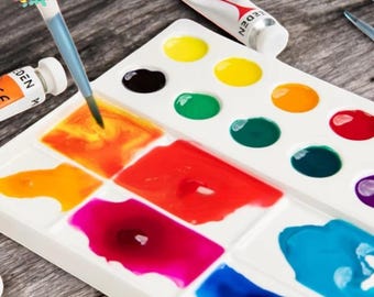 Large Ceramic Watercolor Palette With 22 Wells, Porcelain Paint Mixing Tray, Artist Paint Palette For Watercolor And Gouache, Easy to Clean