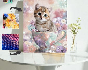 Adorable Cat Diamond Art, 5D Diamond Painting Kit For Home Decor & Gifts, Diy Diamond Dot Art For Adults, Diamond Painting For Cat Lovers