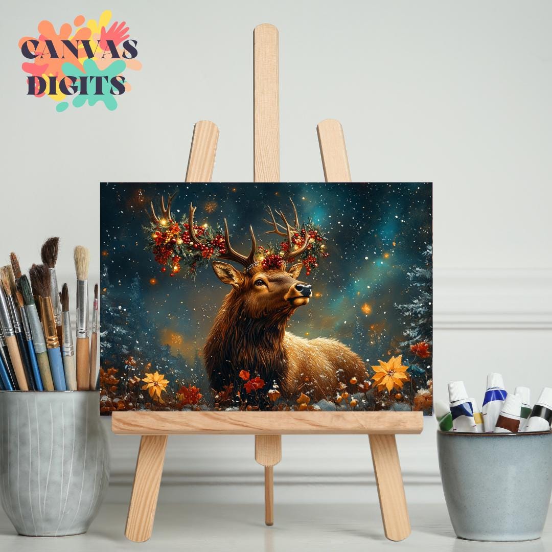 Festive Reindeer Paint by Numbers Kit, DIY Christmas Art Kit, Magical ...