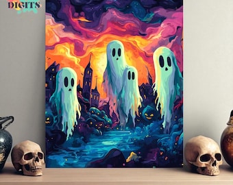 Ghosts Halloween Painting Kit, Diy Paint By Numbers Kit For Adults, Acrylic Coloring By Numbers On Canvas, Perfect GIft For Art Lovers