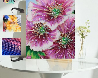 Floral Diamond Painting Kit, Stunning Full Drill Flower Art, 5D Gem Canvas For Home Wall Decor, Diy Complete Diamond Painting Set