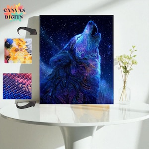 Malowanie diamentowe 5D z wilkiem w galaktyce, Mistyczny wilk w galaktyce, Diamentowy obraz, Kompletny zestaw do malowania diamentami w kosmosie dla dorosłych, Sztuka fantasy