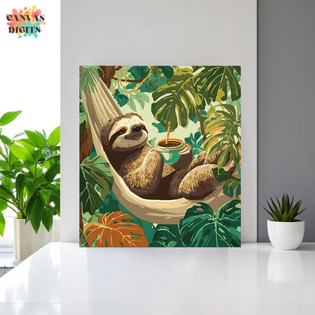 Soloth Kit Number Sloth in Hammock Paint by Numbers on Canvas, Color by Number for Adults ...