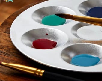 Aluminum Watercolor Palette, Round Paint Mixing Tray, 6 Well Metal Paint Tray For Gouache & Acrylics, Portable Art Supply For Artists