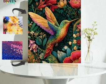 Kolibri Diamant Malerei Kit, 5D Diamant Malerei Kolibri Im Flug, DIY Bunter Vogel Leinwand für Erwachsene, Diamond Art Kit