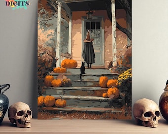 Halloween Malen Nach Zahlen Kit Für Erwachsene - Geister & Blumen Motiv 40x50cm | Mit Acrylfarben & Pinseln