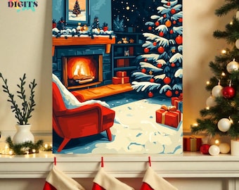 クリスマスリビングルームDIY数字塗り絵、大人向け数字塗り絵、数字入りペイントキット、クリスマスウォールアート、アーティストへのギフト