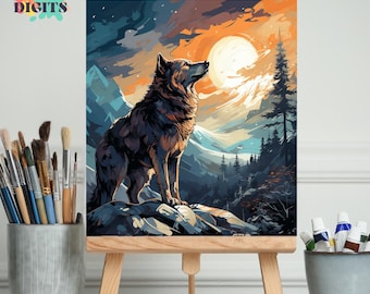 Howling Wolf Paint By Number Kit, Diy Paint By Numbers, Snowy Mountain Scene, Numbered Painting Kit, Adult Paint Kit, Diy Gifts