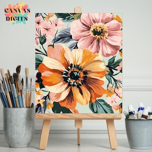 Flower Art Paint By Numbers, Diy Color By Number On Canvas, Flowers Paint By Numbers For Adults, Perfect Floral Numbered Painting Kit
