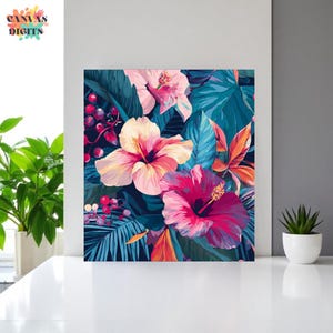 DIY Malen nach Zahlen Tropische Blumen, exotische Blumen Malen nach Zahlen auf Leinwand, Farbe nach Zahl für Erwachsene, entspannendes kreatives Geschenk