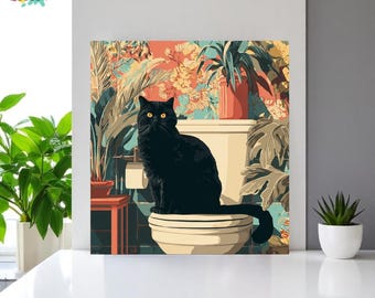 Cat Canvas Painting By Numbers, Cat Sitting In The Bathroom, Paint By Numbers For Adults, Complete Numbered Painting Kit, Gift For Cat Lover