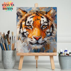 Tiger Portrait In Bright Colors Paint By Number Kit, Tiger Coloring Set, Painting Kit For Adults, Canvas Art, Acrylic Paint For Beginners
