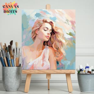 Dreamy Woman Paint by Numbers Kit, Diy Canvas Painting For Adults, Numbered Art Set, Soft Feminine Portrait, Color By Number For Adults