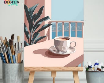 Peinture à numéros de scène de café du matin, peinture de numéros à faire soi-même sur toile, peinture acrylique facile pour débutants, projet artistique relaxant