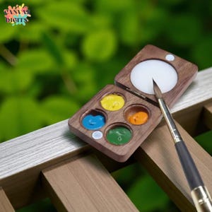 Small Magnetic Watercolor Palette 4 Wells, Wooden Mini Palette For Artists, Portable Magnetic Paint Palette for Travel & Outdoor Painting