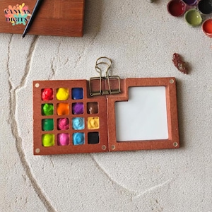 Wooden Watercolor Palette Travel Set, Complete Portable Art Set For Plein Air Painting, Handmade Wooden Paint Box, Wood Palette For Artists
