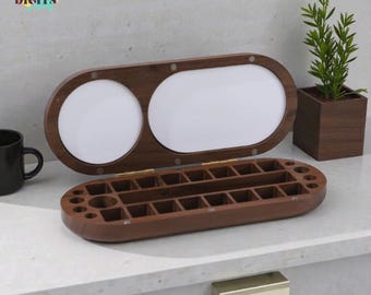 Paleta de acuarela de madera en nogal negro, caja portátil de madera para pigmentos, para dibujo urbano y al aire libre, paleta para pintores.