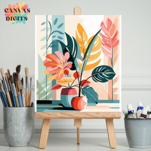 Potted Plants Paint By Numbers Kit for Adults, Botanical Plants Painting Set, Canvas Painting With Numbers, Diy Painting Gift Idea