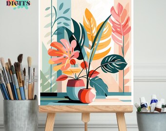Potted Plants Paint By Numbers Kit for Adults, Botanical Plants Painting Set, Canvas Painting With Numbers, Diy Painting Gift Idea