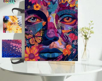 Colorful Abstract Face Diamond Art, Floral Butterfly Face Diamond Painting Kit, Diy Home Decor, Complete Diamond Art Kit For Adults