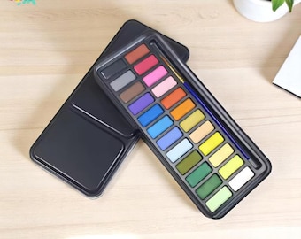 Watercolor Painting Kit For Beginners, Solid Watercolor Set In Iron Box, Watercolor Set With 24 Solid Colors, Watercolors For Artists