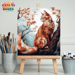 Peinture à numéros fantaisiste dans un arbre pour adultes, peinture sur toile à faire soi-même, activité relaxante de couleurs à numéros, cadeau parfait pour les amoureux des chats