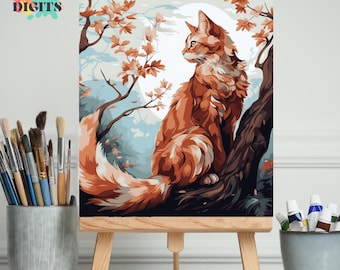 Whimsical Cat In Tree Paint By Numbers For Adults, Diy Canvas Painting, Relaxing Color By Number Activity, Perfect Gift For Cats Lovers