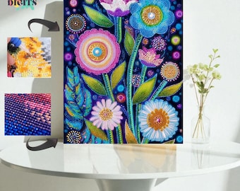 Blooming Flowers Diamond Painting, Diy Diamond Art Canvas, Diamond Dotz Floral Design,  Elegant Floral Pattern For Home Decor
