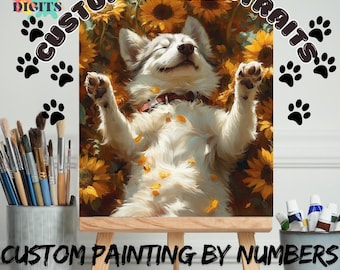 Custom Pet Portrait Paint By Numbers Kit, Custom Puppy Portrait On Canvas, Personalized Paint By Numbers For Adults, Gift For Pet Lovers