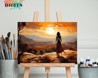 Pintura de paisagem majestosa por números, kit de pintura de mulher elegante, arte em tela faça você mesmo, conjunto de pintura de vista para a montanha, arte da natureza serena