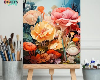 Diy Painting Kit For Adults Featuring Bright And Bold Floral Design, Numbered Painting On Canvas, Relaxing Creative Activity