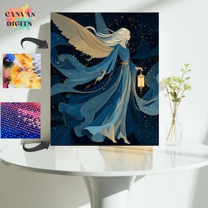 Diy Diamond Painting Elegant Angel In Flowing Blue Dress, 5D Diamond Painting Angel On Canvas, Diy Spiritual Wall Art For Home Décor
