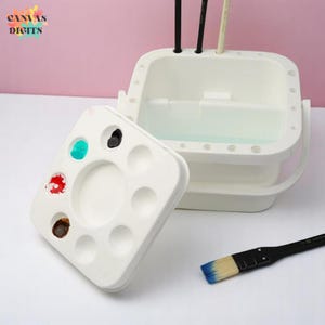 Multifunctional Painting Water Bucket with Palette, Compact Water Container For Watercolor Painting, Water Brush Holder With Mixing Palette
