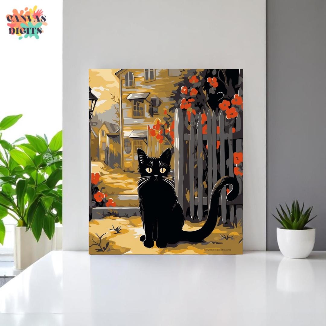 Diy Black Cat Painting by Numbers Kit, Paint by Numbers for Adults ...