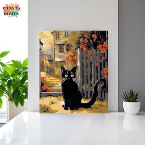 Diy Black Cat Painting By Numbers Kit, Paint By Numbers For Adults, Number Painting Kit Of Cat, Diy Canvas Art for Cat Lovers