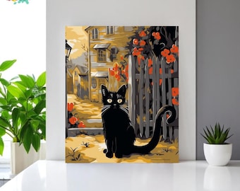 Diy Black Cat Painting By Numbers Kit, Paint By Numbers For Adults, Number Painting Kit Of Cat, Diy Canvas Art for Cat Lovers