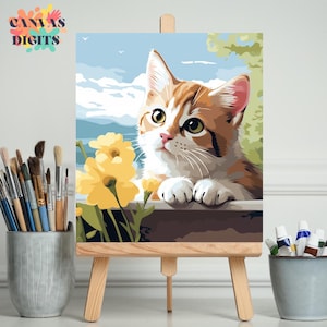 Kit de peinture à numéros de chaton mignon pour adultes, art de chaton curieux, peinture acrylique facile pour les débutants, cadeau d&#39;art de chat bricolage pour les amoureux des chats
